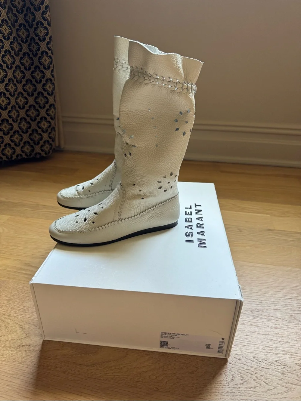 Isabel Marant Welky Chalk Leather Cutout Boots Size 38